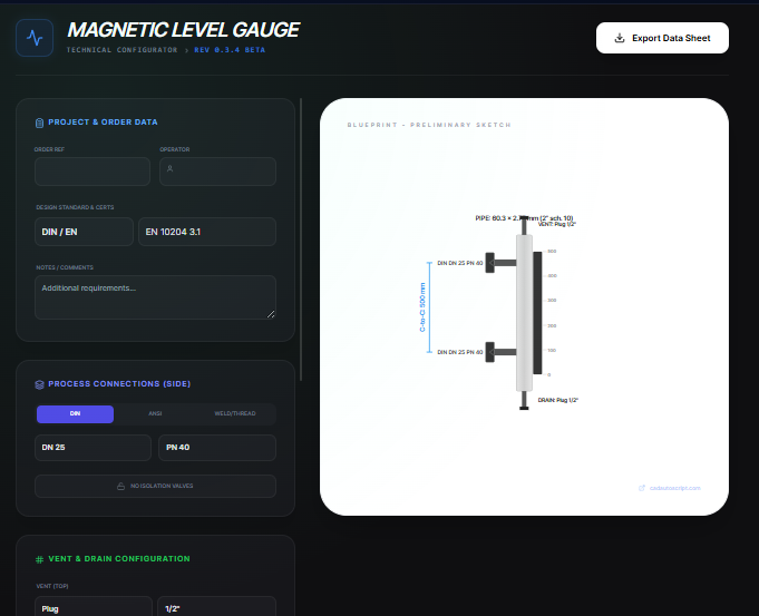 magnetic-level-gauge-configurator utility screenshot