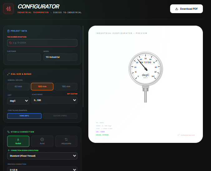 Industrial Thermometer Configurator | CAD AutoScript