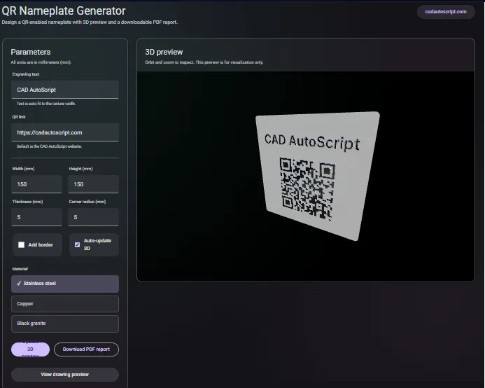 captura de pantalla de la utilidad generador de placas de identificación QR