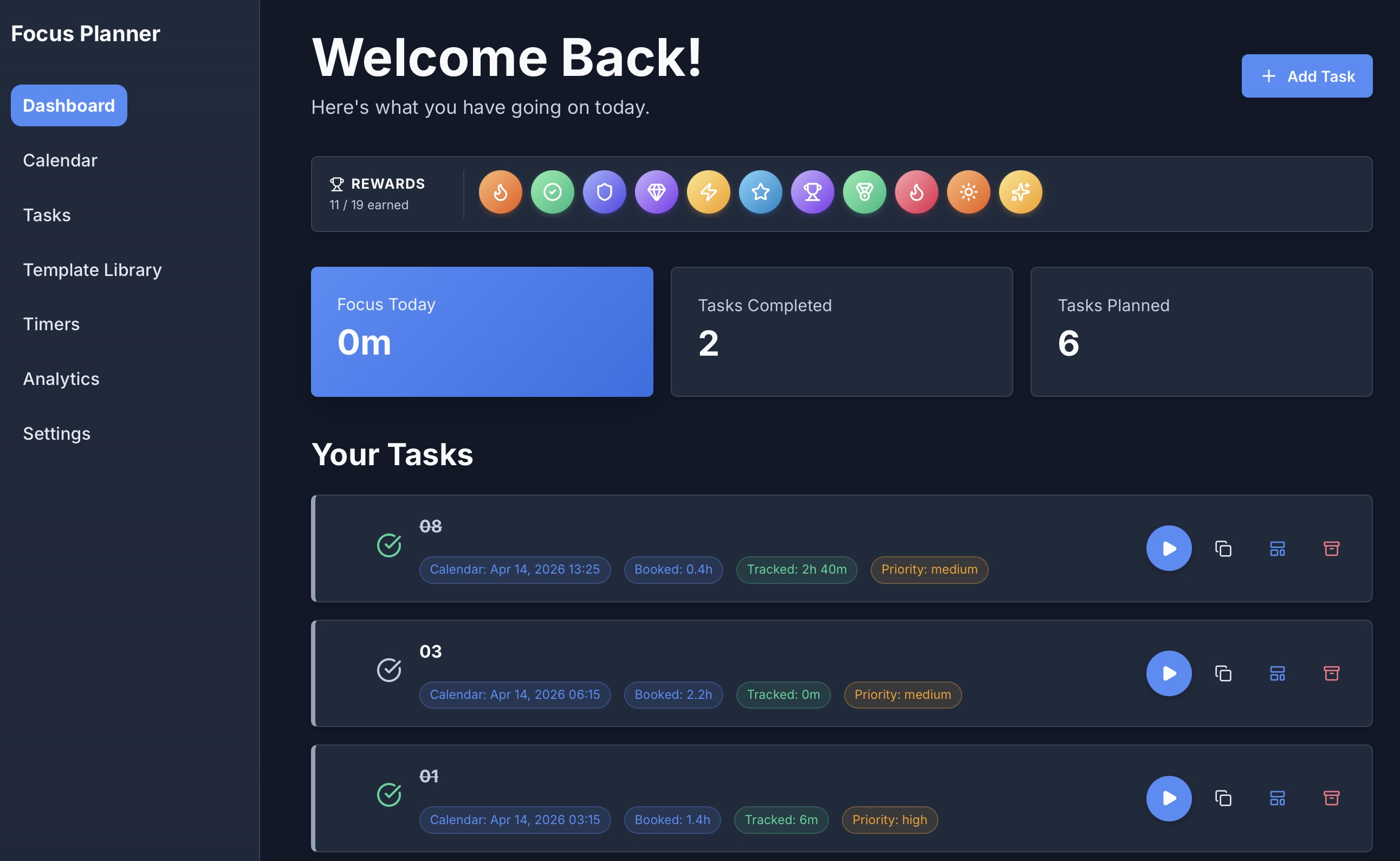 Focus Planner Dashboard