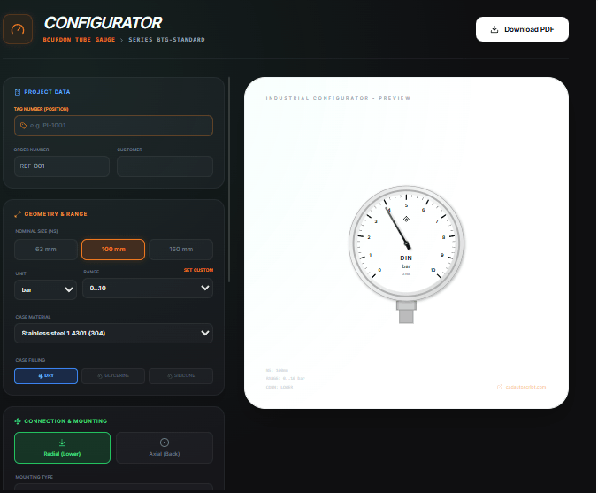 Bourdon Gauge Configurator | CAD AutoScript