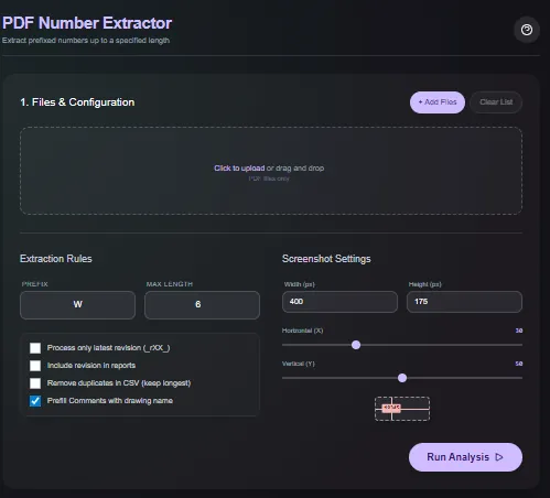 pdf-number-extractor utility screenshot